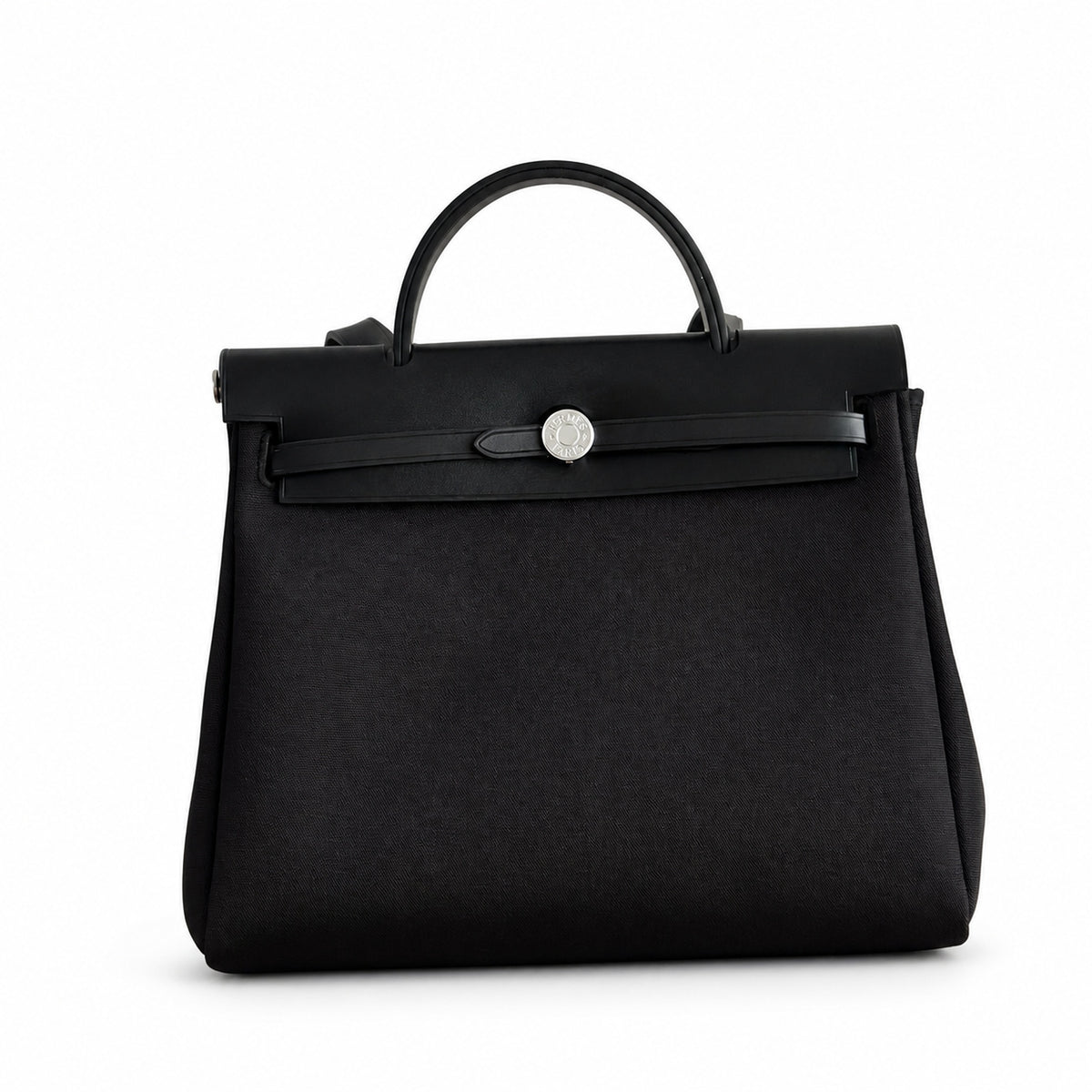 Classic Canvas-and-Leather Shoulder Carry: Herbag 31cm Saddle-Inspired Canvas Body with Leather Handle and Shoulder Strap