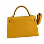 handmade Mini Kelly II 19cm imported Epsom Leather amber yellow Gold Buckle — Distinctive Petite Bag