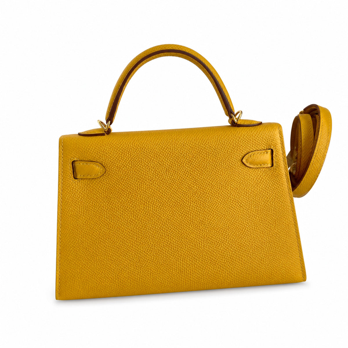 handmade Mini Kelly II 19cm imported Epsom Leather amber yellow Gold Buckle — Distinctive Petite Bag