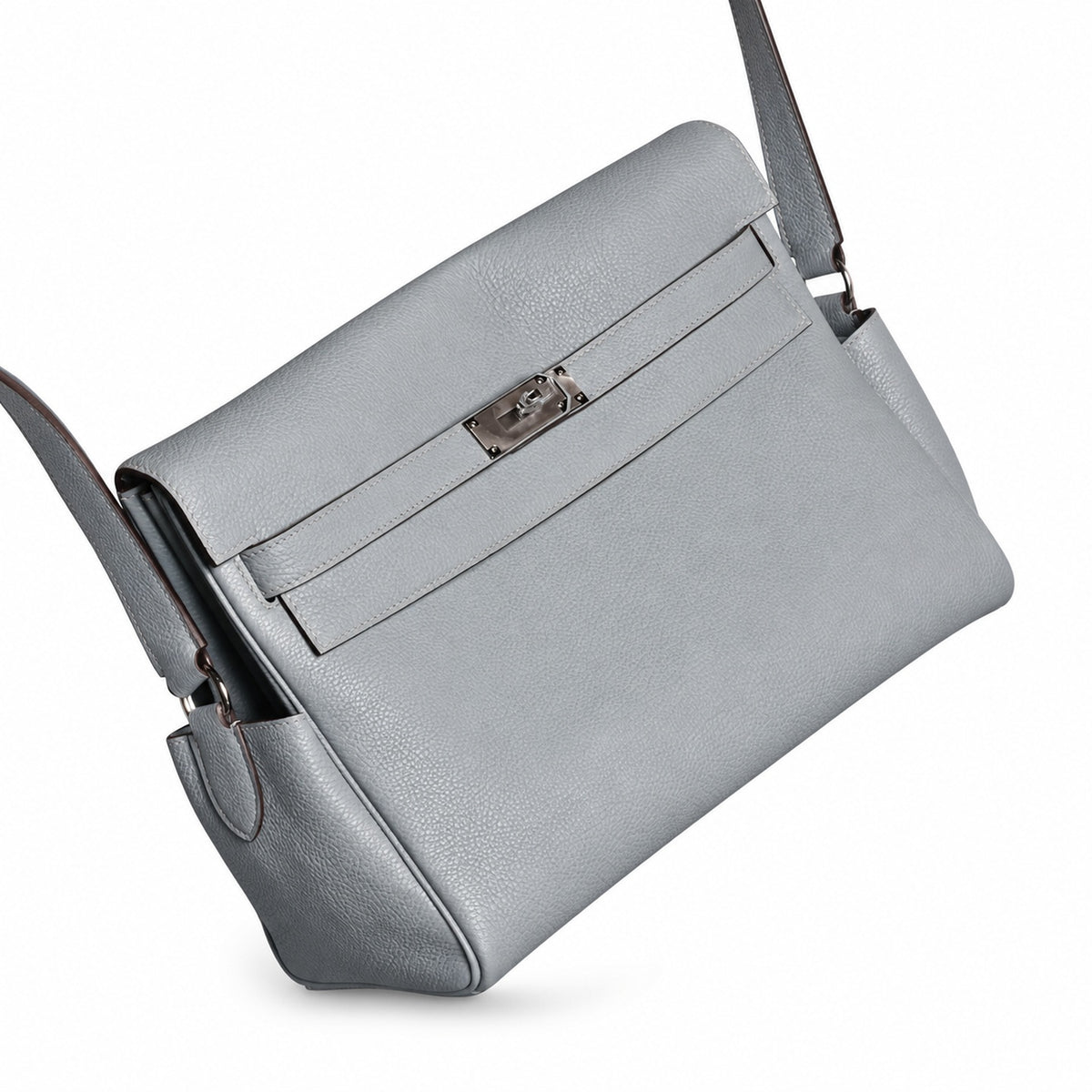 Kelly Messenger messenger bag large size, linen blue Togo Leather, Pre-order Togo calfskin messenger bag. - Flap with swivel hardware - Large — Distinctive Hand-Carry Bag