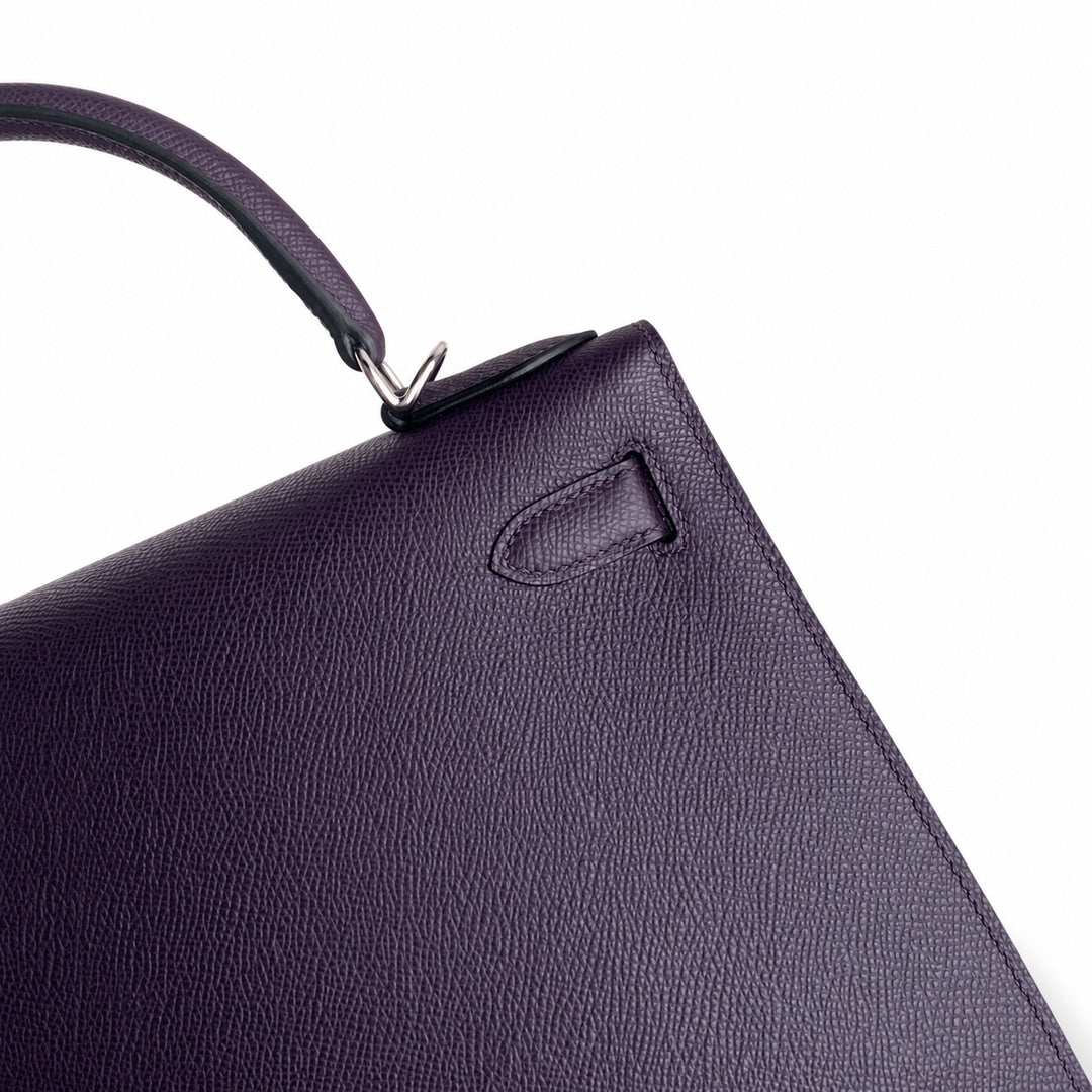 Kelly 28 grape purple Epsom Silver Buckle handmade — Classic Hand-Carry Silhouette