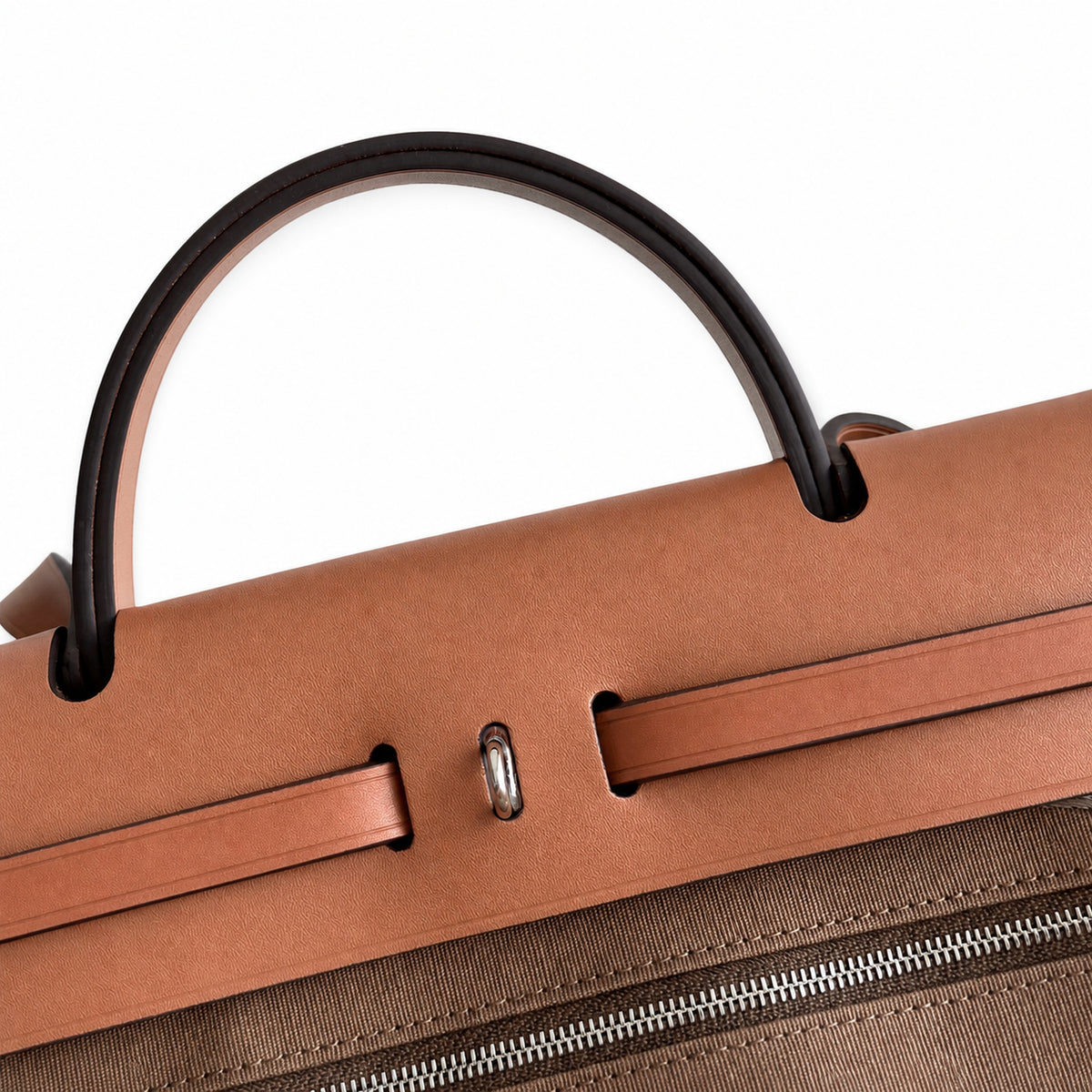 Herbag 31cm Saddle-Inspired Canvas Body with Leather Handle and Shoulder Strap — Distinctive Canvas Carry Style