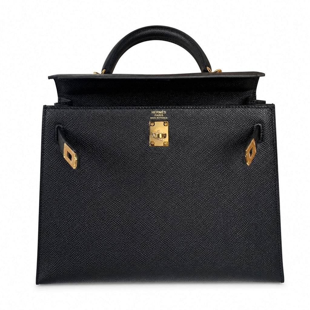 Kelly 25 Black Epsom Gold Buckle handmade — Refined Top-Handle Bag