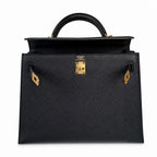 Kelly 25 Black Epsom Gold Buckle handmade — Refined Top-Handle Bag