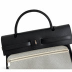 Elegant Leather-Accented Canvas Bag: Herbag 31cm Saddle-Inspired Canvas Body with Leather Handle and Shoulder Strap