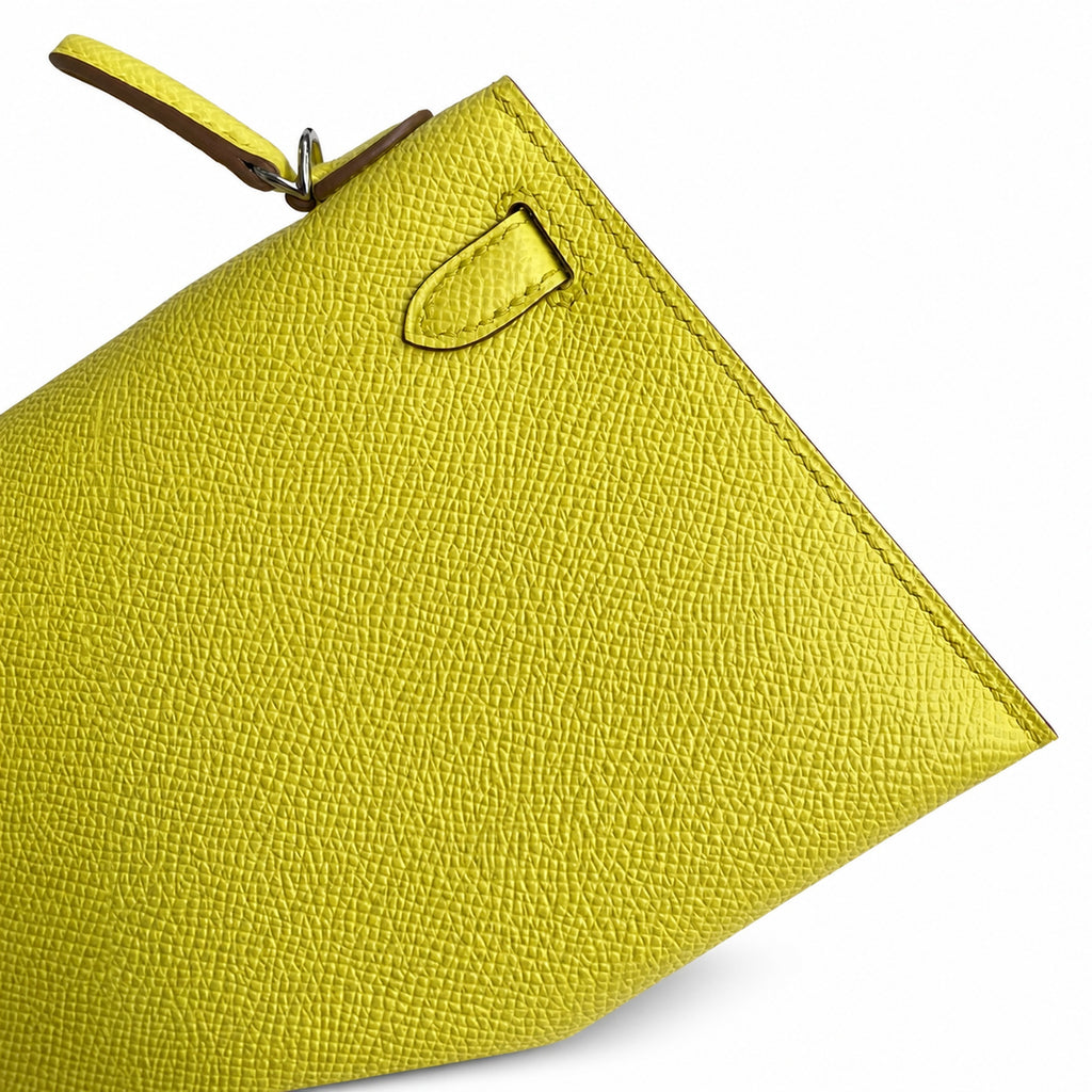 handmade Mini Kelly II 19cm imported Epsom Leather lemon yellow Silver Buckle — Streamlined Mini Handbag
