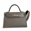 handmade Mini Kelly II 19cm imported Epsom Leather pewter gray Silver Buckle — Refined Mini Handbag