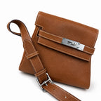 Kelly Messenger messenger bag for men and women, Fubao leather Gold Brown Silver Buckle, imported leather, all-steel hand-waxed thread, the highest — Versatile Structured Bag