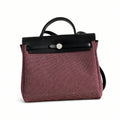 Herbag 31cm Saddle-Inspired Canvas Body with Leather Handle and Shoulder Strap — Distinctive Leather-Trimmed Canvas Design