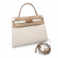 Kelly 28cm in Milkshake White Epsom Leather with Rose Gold Buckle Handmade — Elegant Structured Carry Style
