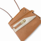 Kelly Desordre 20cm Sellier double-sided Epsom original palm print leather ck37 Golden Brown Gold Gold Buckle GHW top hand sewing — Double-Sided Structured Handbag