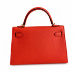 handmade Mini Kelly II 19cm imported Epsom Leather Texas Pink Gold Buckle — Versatile Mini Carry Design