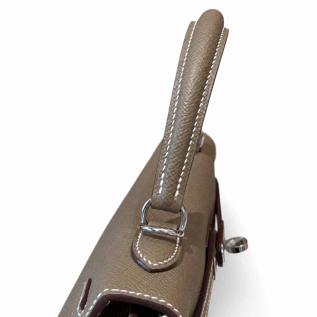 Kelly 25cm in Elephant Gray Epsom Leather with Silver Buckle Handmade — Distinctive Hand-Carry Bag