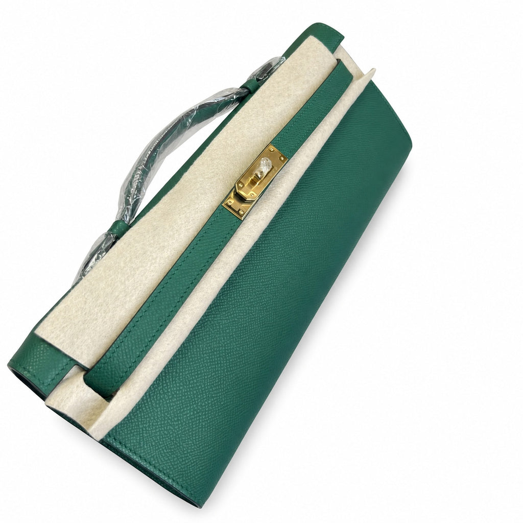 Kelly Cut 31 Clutch Epsom Leather Malachite Green — Distinctive Slim Carry Style
