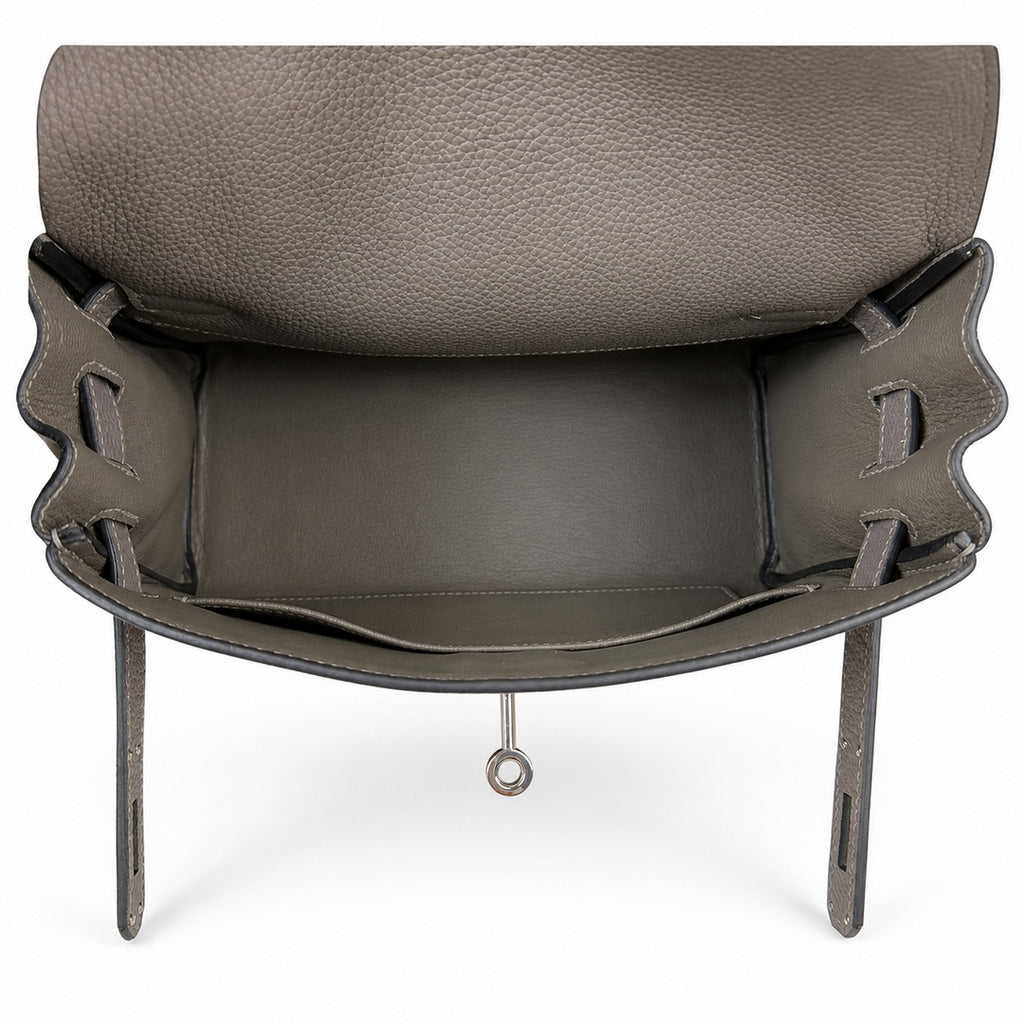 Kelly Messenger messenger bag for men and women, pewter gray Silver Buckle, imported leather, all-steel hand-waxed thread, the highest — Refined Top-Handle Bag