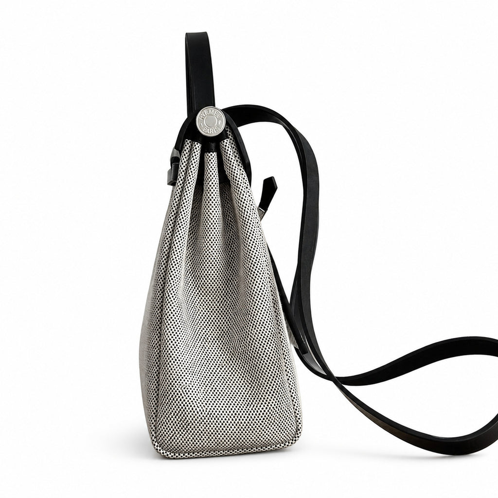 Herbag 31cm Saddle-Inspired Canvas Body with Leather Handle and Shoulder Strap — Elegant Canvas-and-Leather Bag