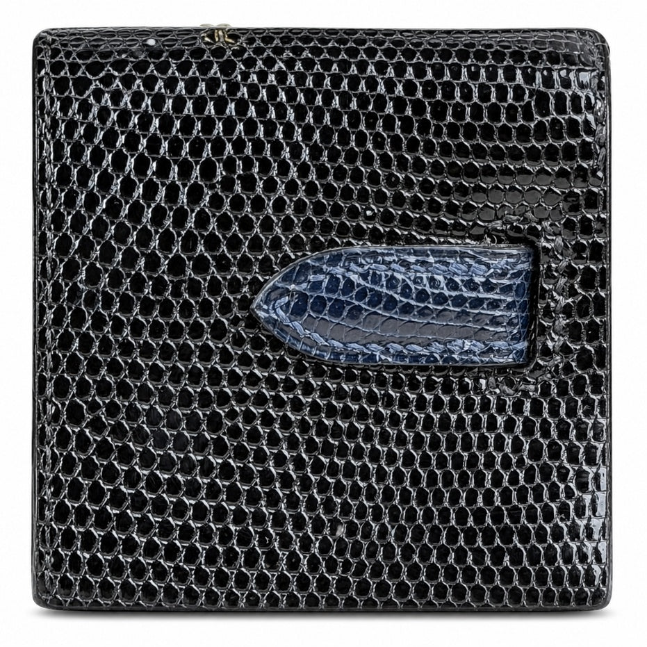 Kelly 20cm in blue lizard Leather Handmade — Structured Top-Handle Handbag
