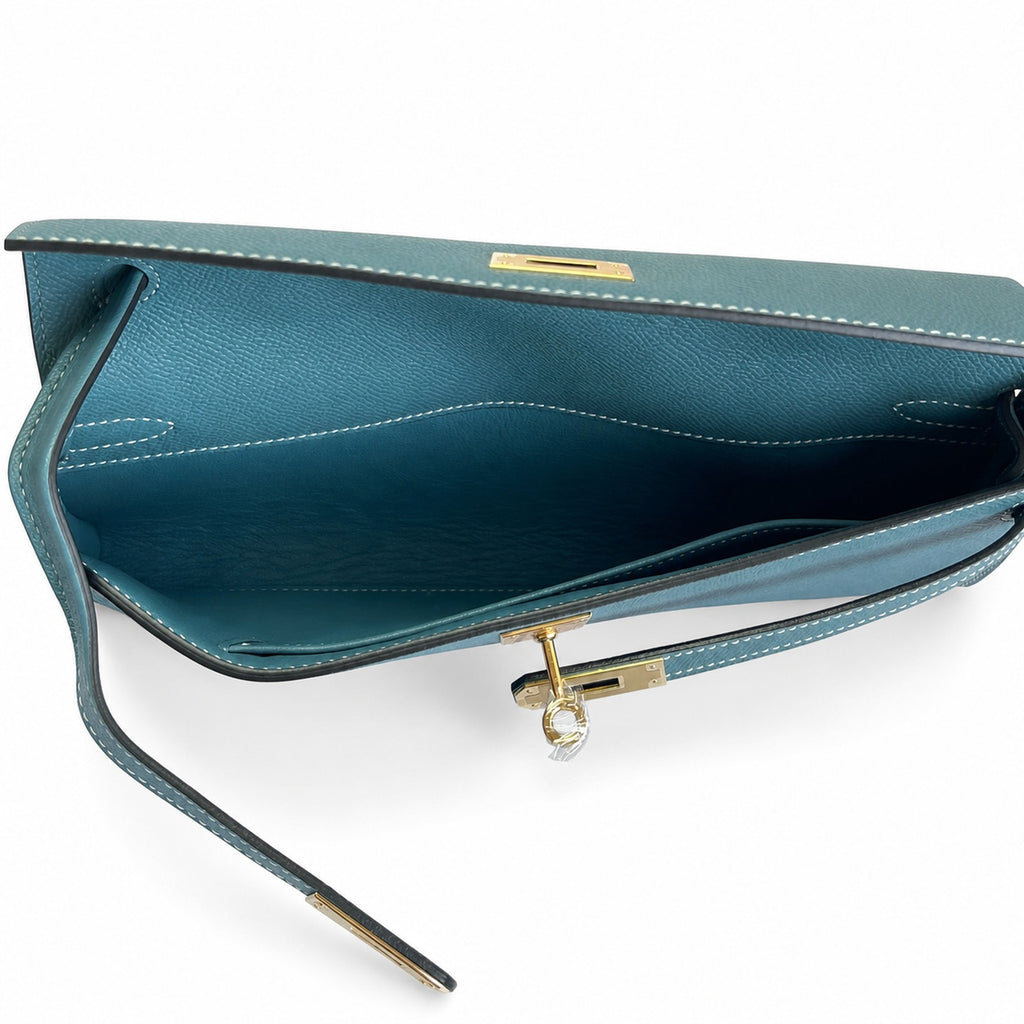 Kelly Cut 31 Clutch Epsom Leather Denim Blue — Polished Compact Clutch