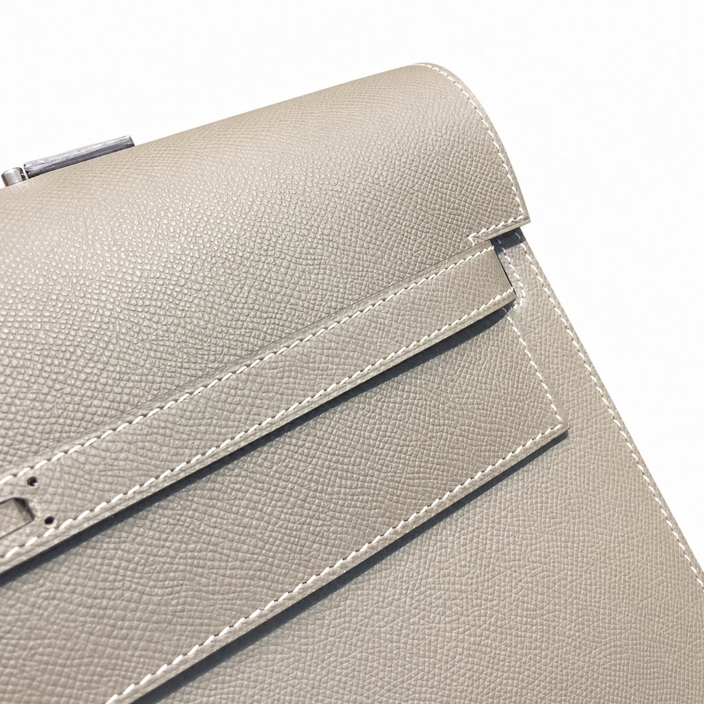Kelly briefcase 38cm Epsom Leather 18 Etoupe Elephant Gray top handcraft — Polished Hand-Carry Briefcase