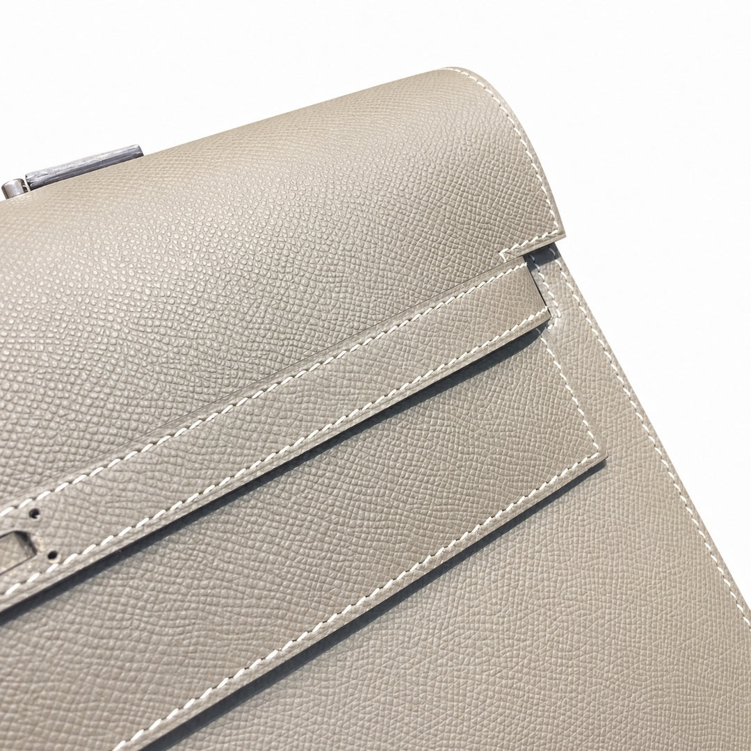 Kelly briefcase 38cm Epsom Leather 18 Etoupe Elephant Gray top handcraft — Polished Hand-Carry Briefcase