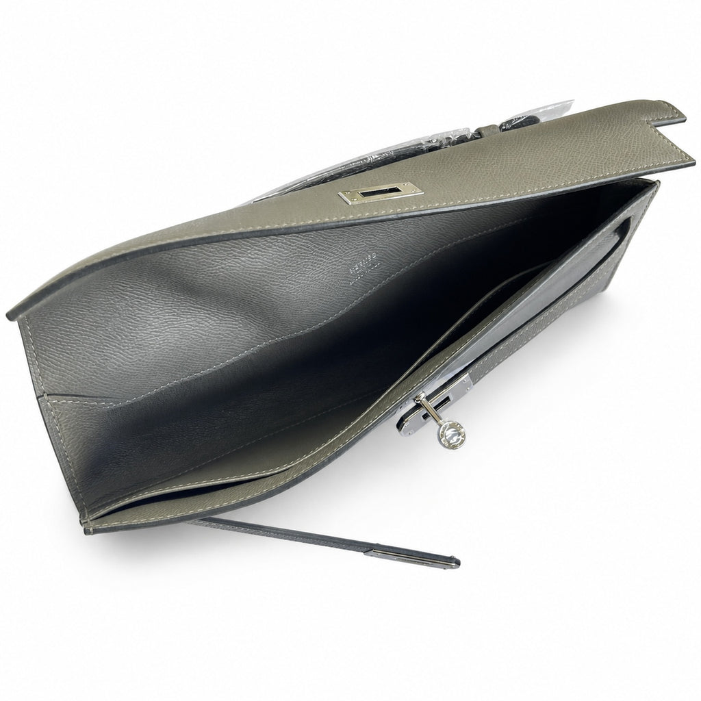 Sophisticated Evening Clutch: Kelly Cut 31 Clutch Epsom Leather Pewter Gray