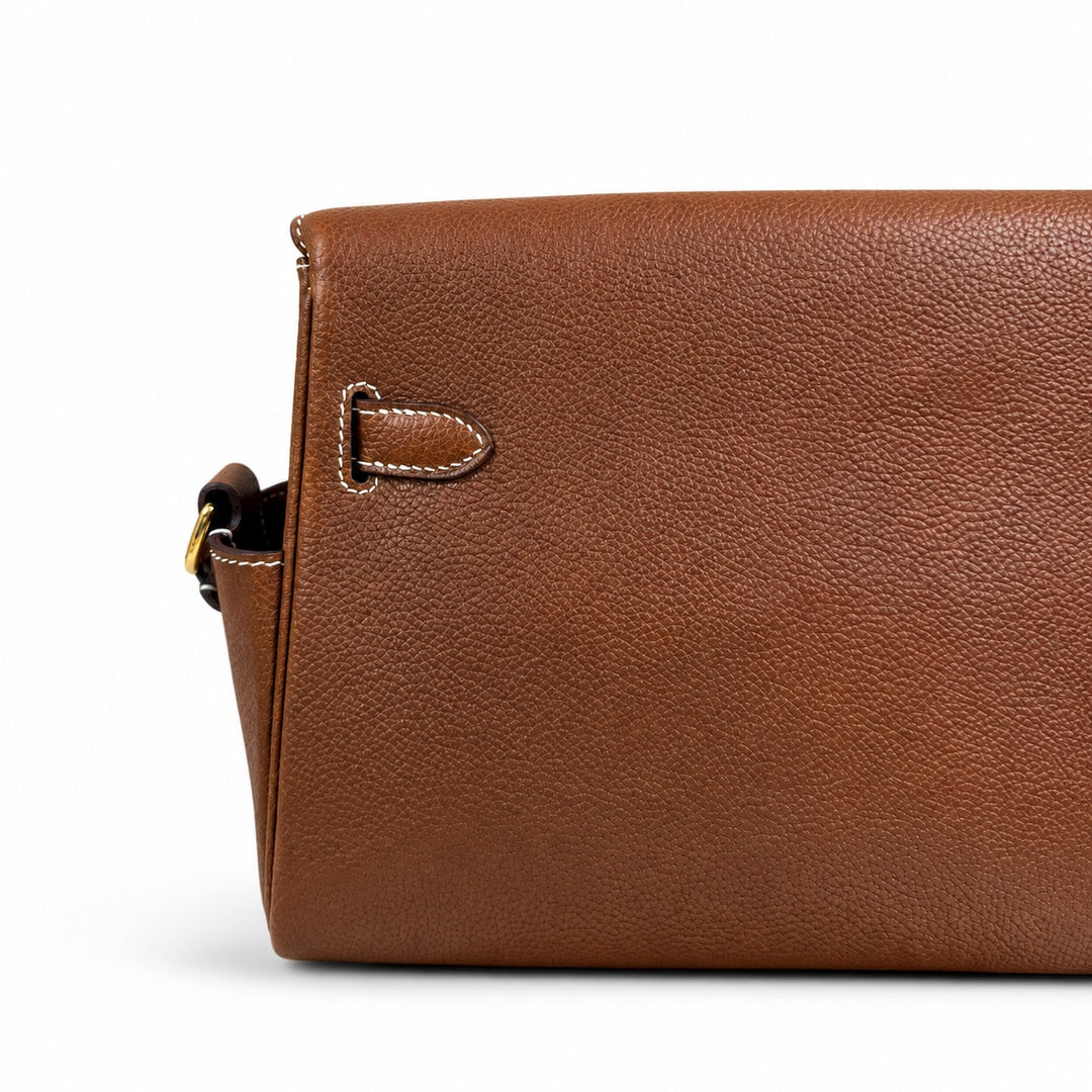 Kelly Messenger messenger bag for men and women, Fubao leather Gold Brown Gold Buckle, imported leather, all-steel hand-waxed thread, the highest — Versatile Structured Bag