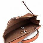 Herbag 31cm Saddle-Inspired Canvas Body with Leather Handle and Shoulder Strap — Distinctive Canvas Carry Style