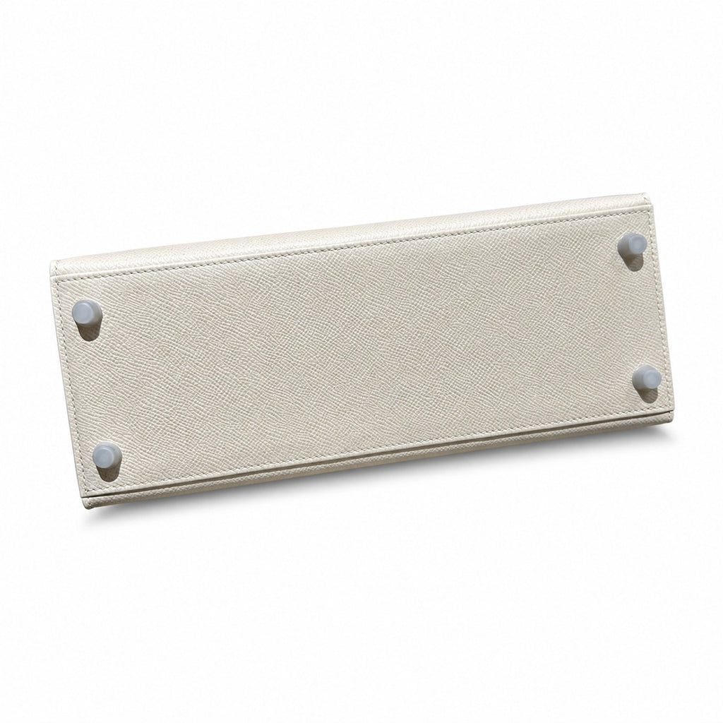 Kelly 28cm in Milkshake White Epsom Leather with Silver Buckle Handmade — Versatile Structured Bag