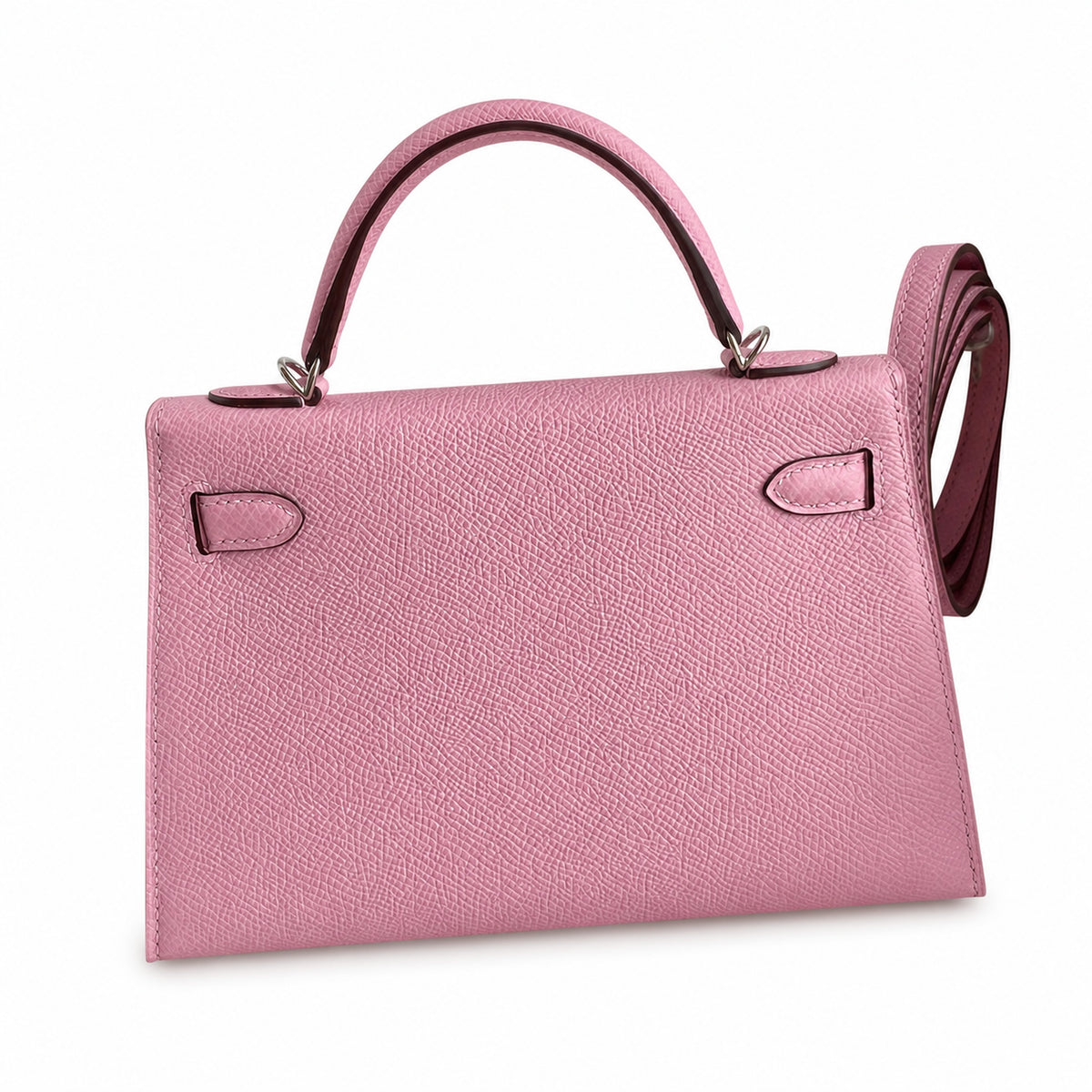 handmade Mini Kelly II 19cm imported Epsom Leather, malva purple, Silver Buckle — Sophisticated Small-Scale Bag