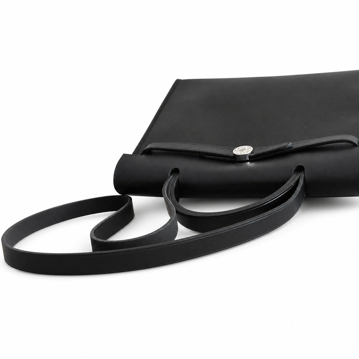 Herbag 31cm Saddle-Inspired Canvas Body with Leather Handle and Shoulder Strap — Elegant Leather-Accented Canvas Bag