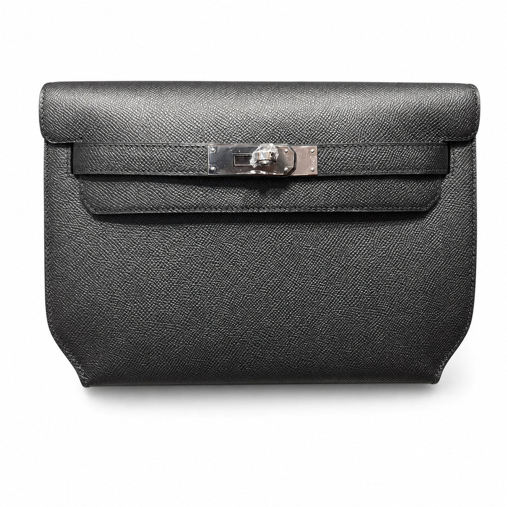 Kelly Depeches clutch, Epsom Leather 89 Noir Black — Refined Shoulder-Strap Clutch