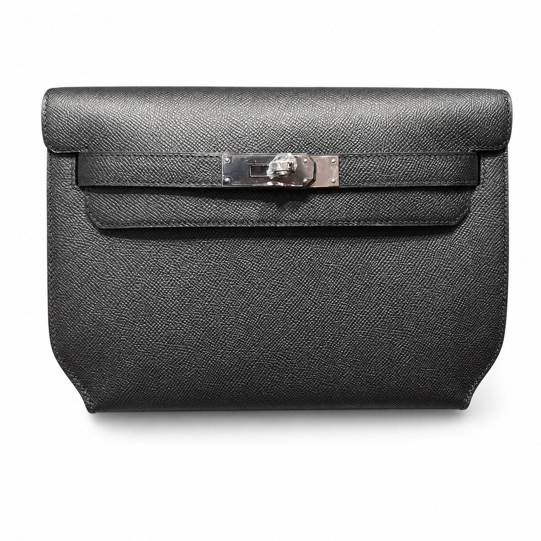 Kelly Depeches clutch, Epsom Leather 89 Noir Black — Refined Shoulder-Strap Clutch