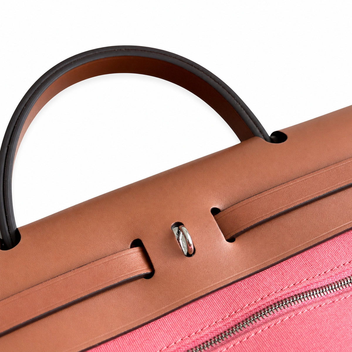 Herbag 31cm Saddle-Inspired Canvas Body with Leather Handle and Shoulder Strap — Refined Leather-Trimmed Shoulder Bag