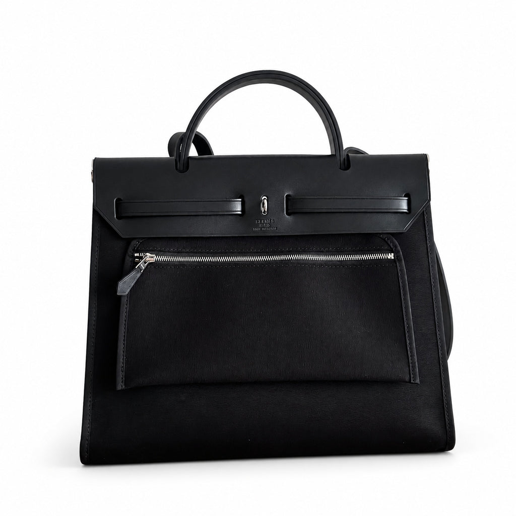 Sophisticated Canvas Carryall: Herbag 31cm Saddle-Inspired Canvas Body with Leather Handle and Shoulder Strap