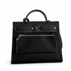 Sophisticated Canvas Carryall: Herbag 31cm Saddle-Inspired Canvas Body with Leather Handle and Shoulder Strap