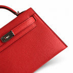 handmade Mini Kelly II 19cm imported Epsom Leather peach Pink Silver Buckle — Compact Top-Handle Bag