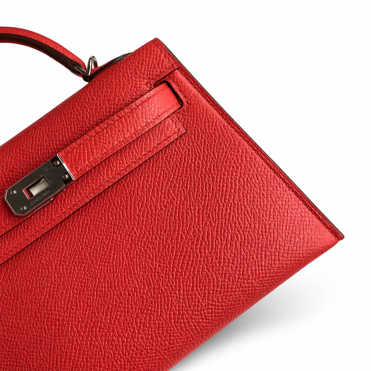 handmade Mini Kelly II 19cm imported Epsom Leather peach Pink Silver Buckle — Compact Top-Handle Bag