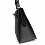 Kelly 25cm in Black Epsom Leather with Gold Buckle Handmade — Refined Top-Handle Bag