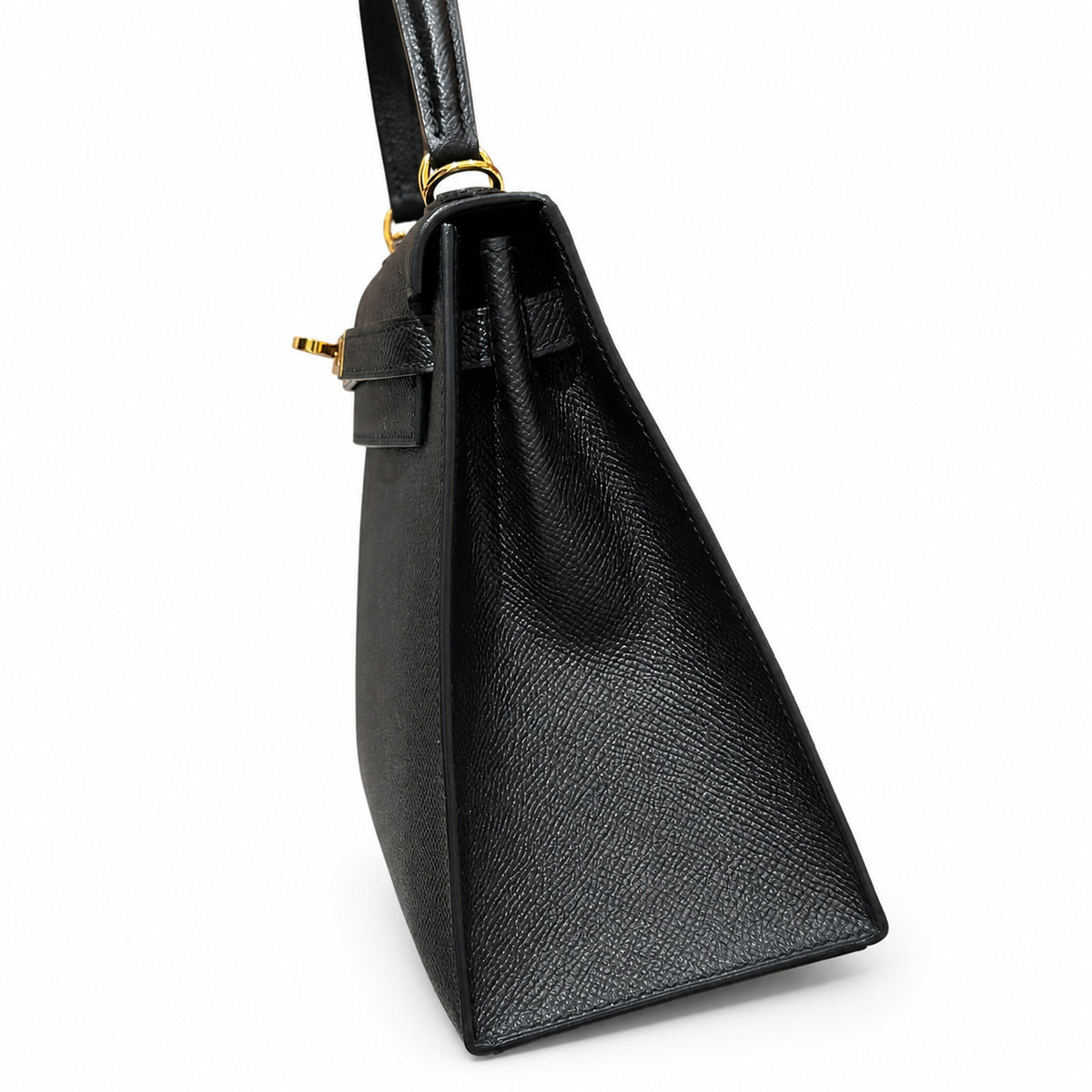 Kelly 25cm in Black Epsom Leather with Gold Buckle Handmade — Refined Top-Handle Bag