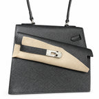 Kelly Desordre 20cm Sellier double-sided Epsom original palm print leather ck89 Black Noir Silver Buckle PHw top hand sewing — Refined Reversible Carry Design