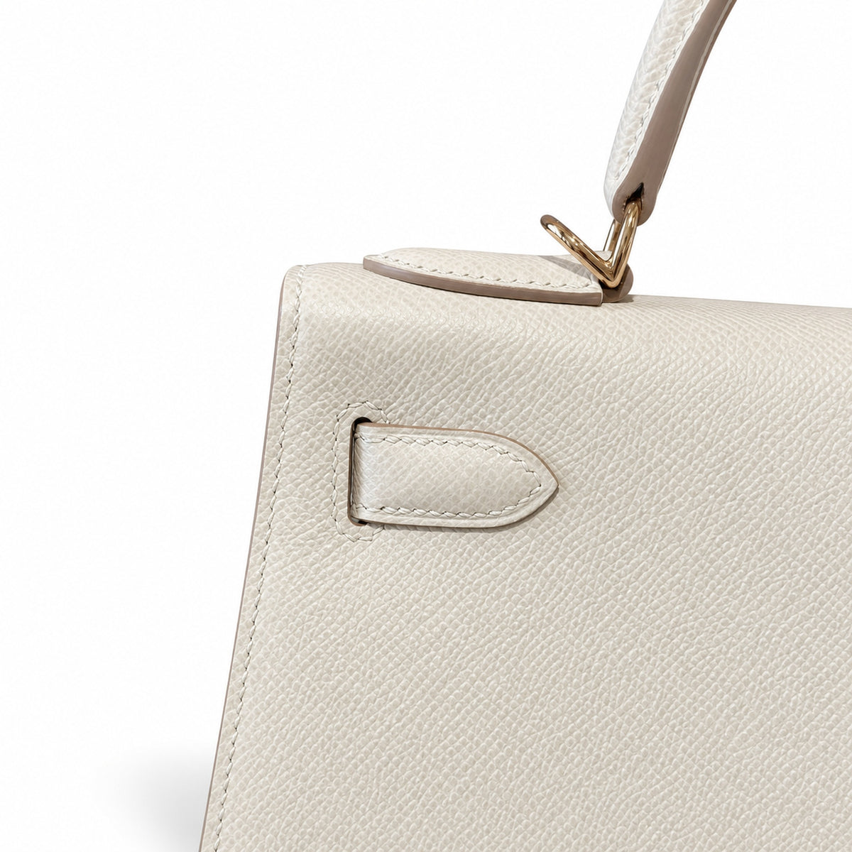 Kelly 28cm in Milkshake White Epsom Leather with Rose Gold Buckle Handmade — Elegant Structured Carry Style