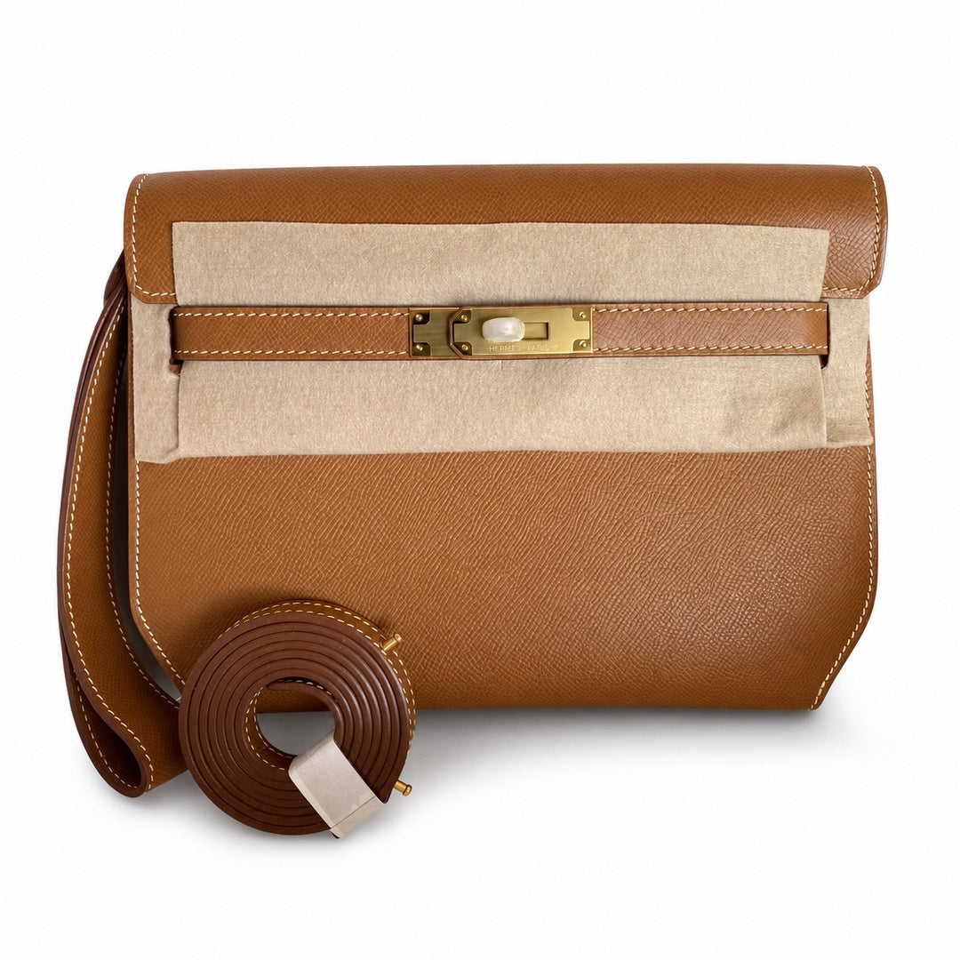Kelly depeches 25cm Epsom Gold Brown Gold Buckle Silver Buckle — Versatile Hand-Carry Clutch