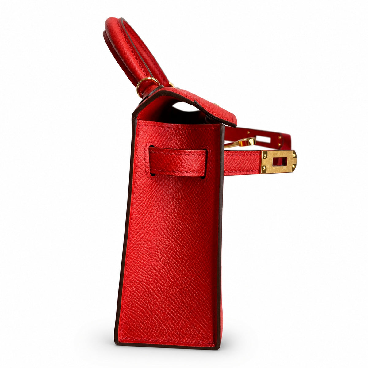 handmade Mini Kelly II 19cm imported Epsom Leather heart Red Gold Buckle — Polished Compact Handbag