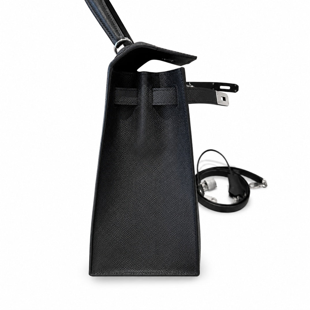 Kelly 32cm in Black Epsom Leather with Silver Buckle Handmade — Timeless Top-Handle Design