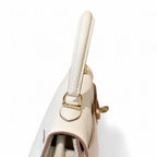 Kelly 25cm in Milkshake White Epsom Leather with Gold Buckle Handmade — Refined Top-Handle Bag