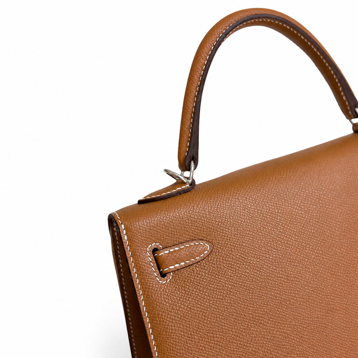 Golden Brown, Gold and Silver buckles, Kelly 25, imported Epsom — Polished Structured Handbag