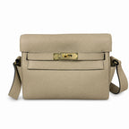 Kelly messenger messenger bag for men and women, gray Gold Buckle for windbreaker, imported leather, all-steel hand-waxed thread, the highest — Elegant Structured Carry Style