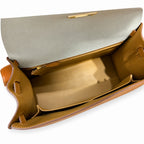 Kelly 28cm Epsom Leather S2 Trench Windbreaker Gray and 37 Gold Golden Brown Top Handmade — Polished Structured Handbag