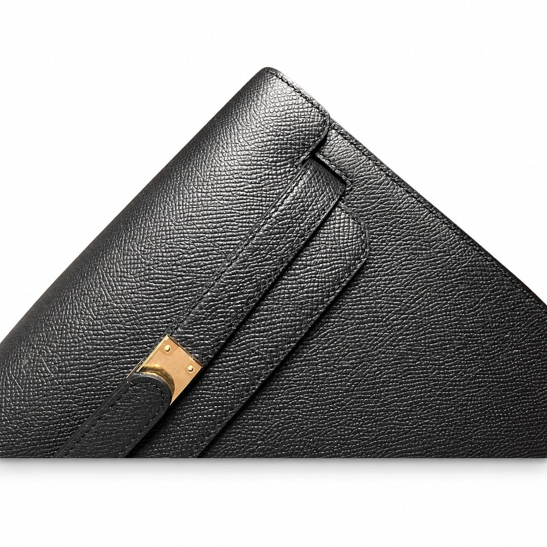 Kelly Depeches 25cm Epsom Leather 89 Noir Black top handcrafted — Versatile Hand-Carry Clutch