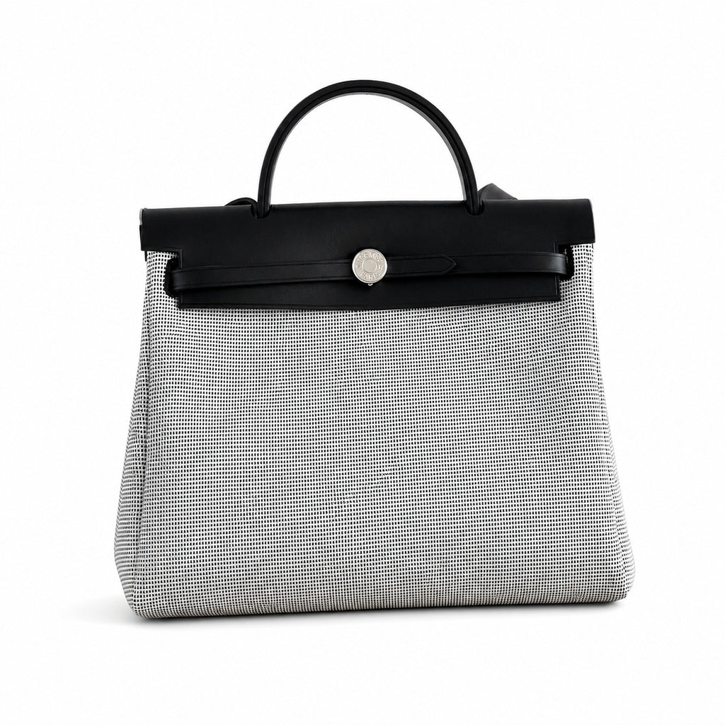 Structured Canvas Shoulder Bag with Leather Trim: Herbag 31cm Saddle-Inspired Canvas Body with Leather Handle and Shoulder Strap